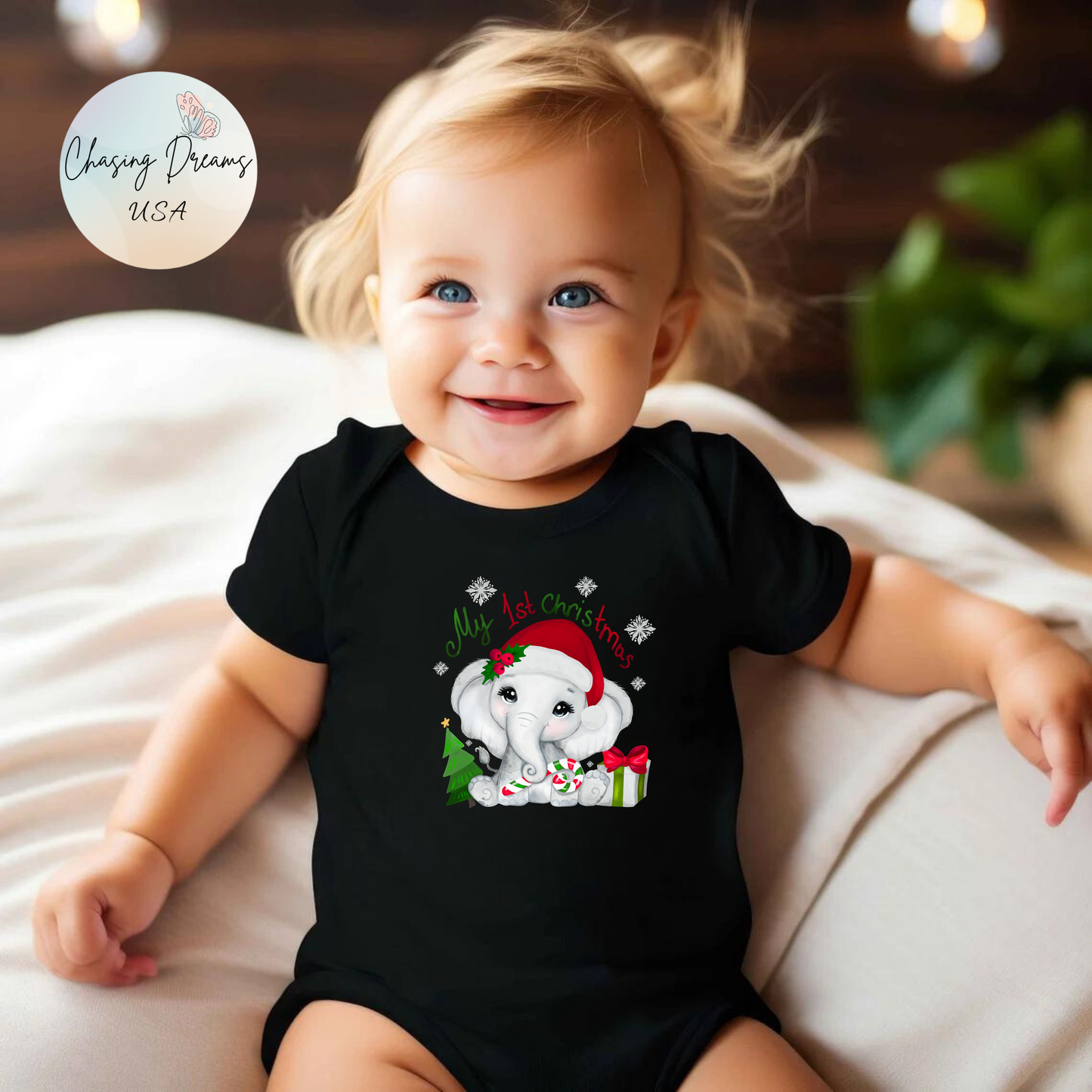 🎄🐘 My 1st Christmas Elephant Baby Onesie – Sweet Holiday Keepsake ✨🍼