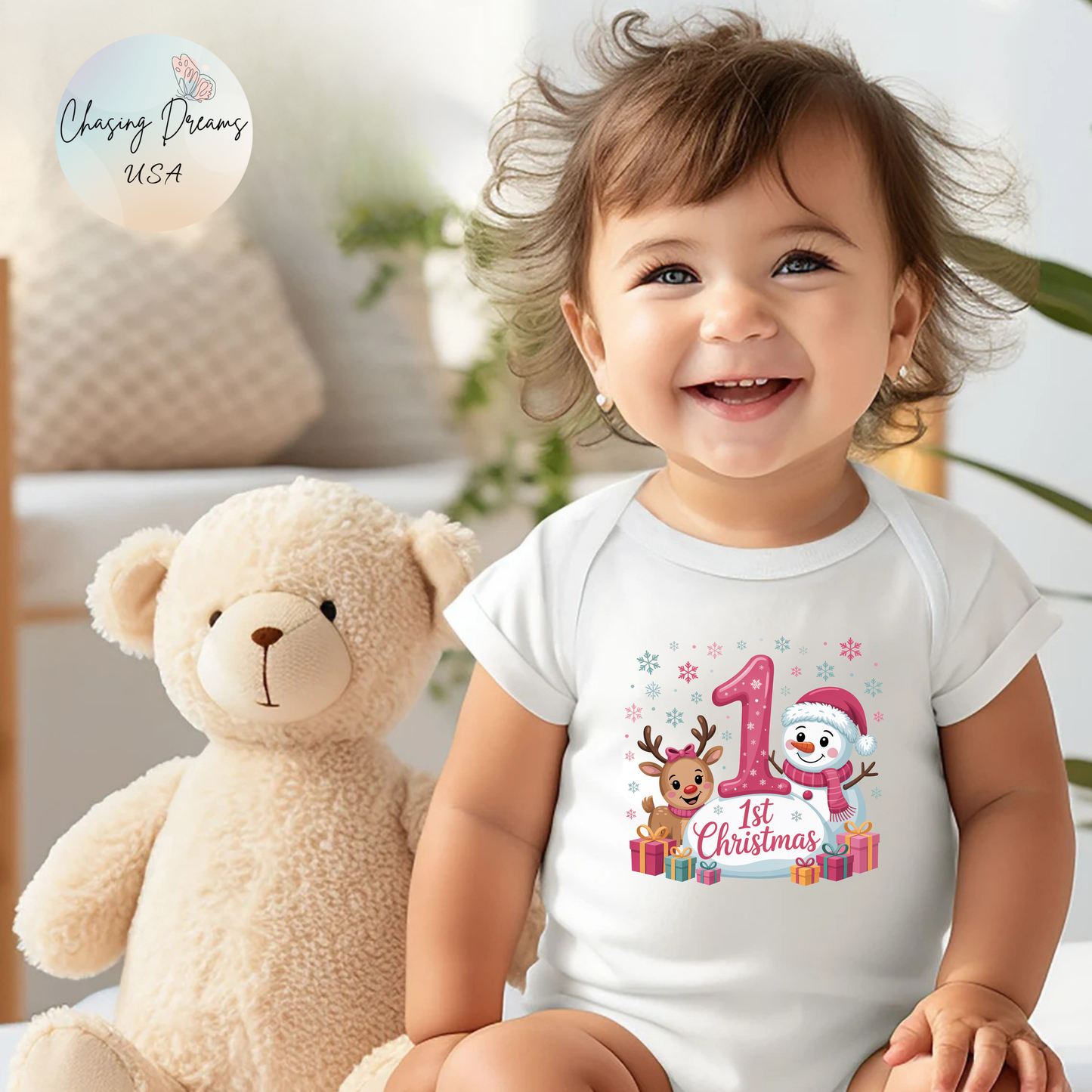 🎄☃️ My 1st Christmas Baby Onesie – Reindeer & Snowman Holiday Keepsake 🍼✨