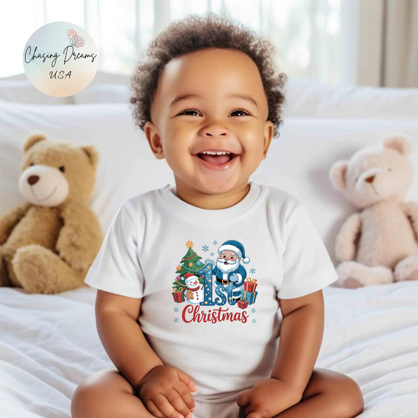 🎅❄️ My 1st Christmas Baby Onesie – Blue Santa & Snowman Festive Keepsake 🍼✨