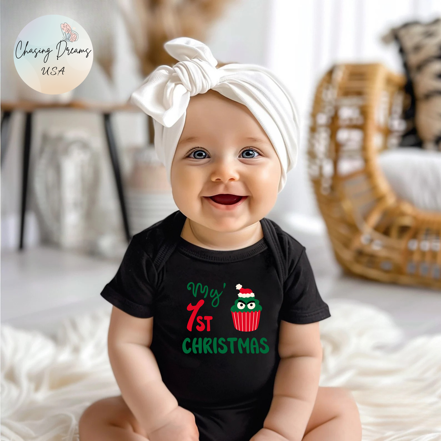 💚 My 1st Christmas Baby Onesie – Cheeky Cupcake Edition 🎄🧁