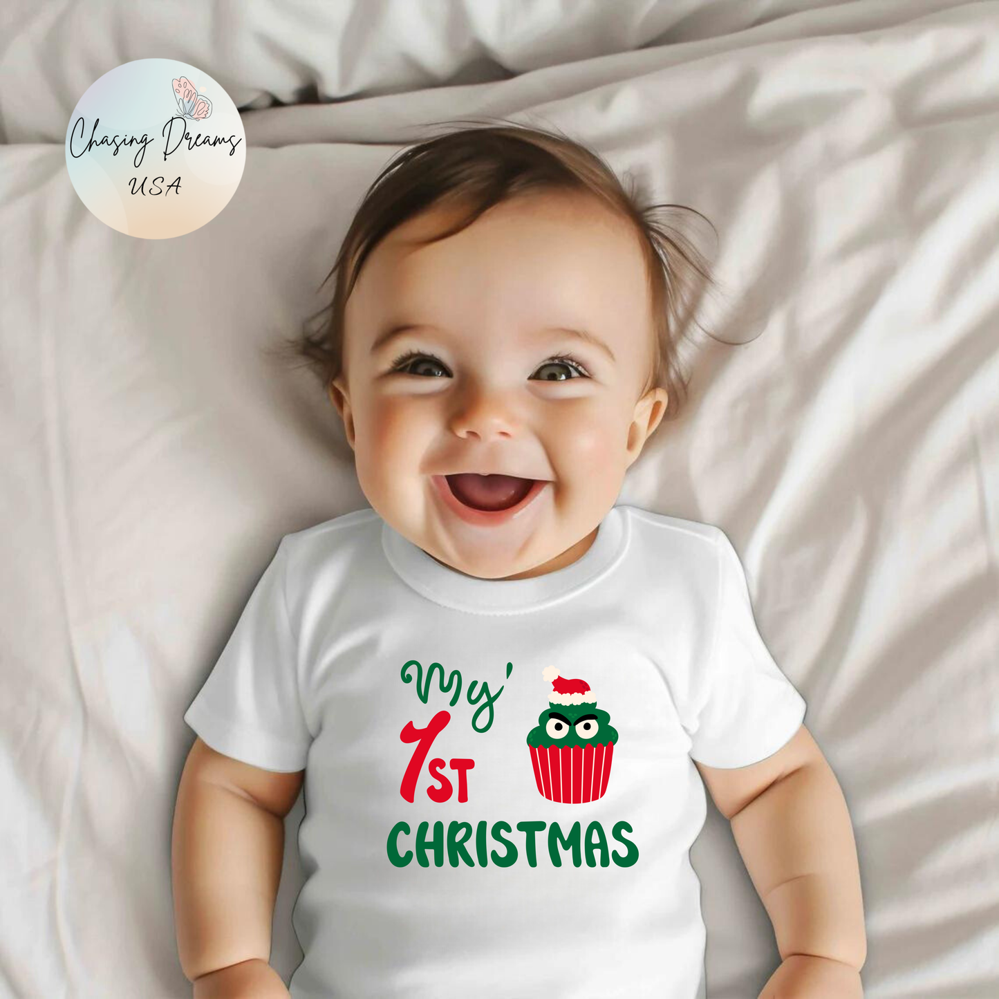💚 My 1st Christmas Baby Onesie – Cheeky Cupcake Edition 🎄🧁