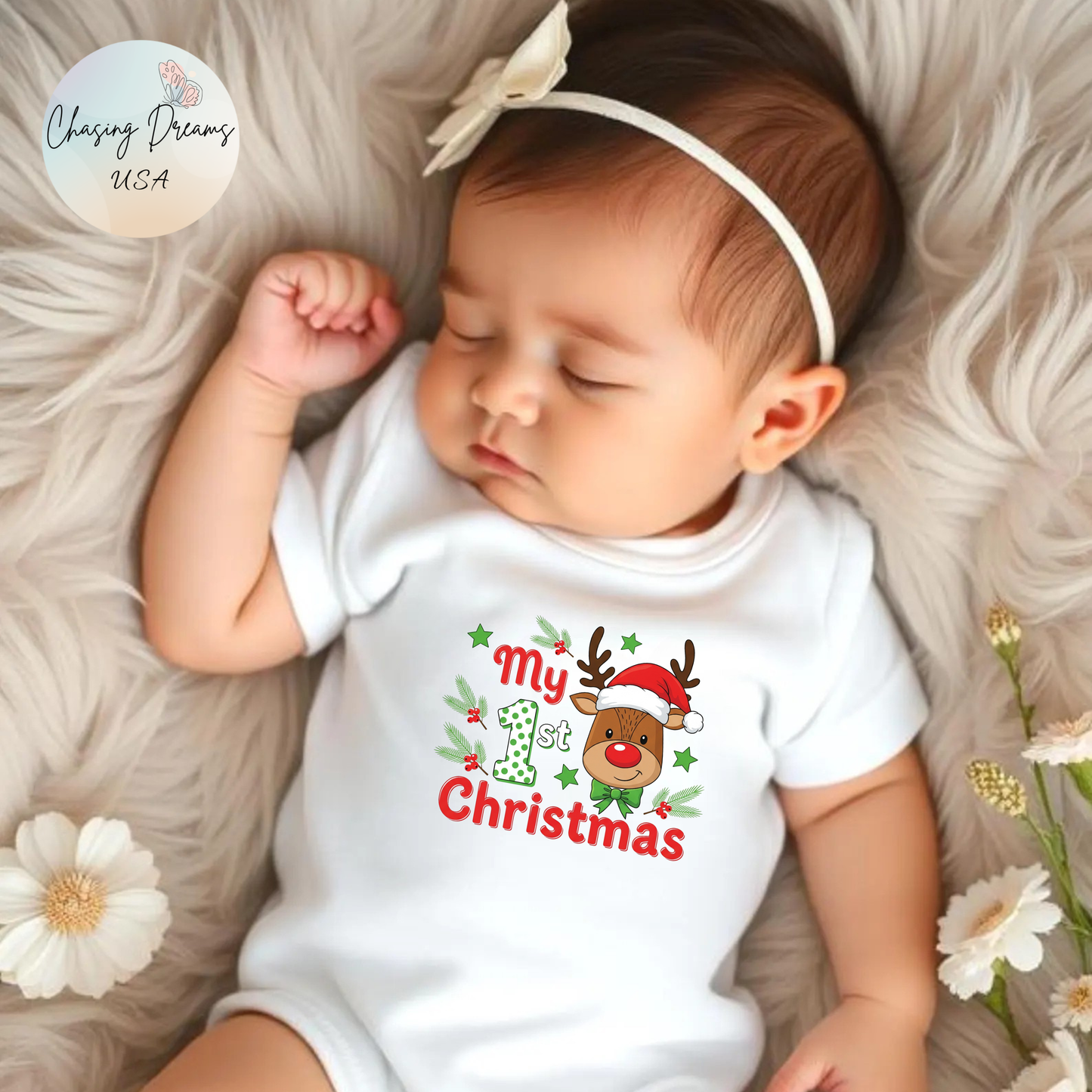 🦌 My 1st Christmas Baby Onesie – Festive Reindeer Edition 🎄✨
