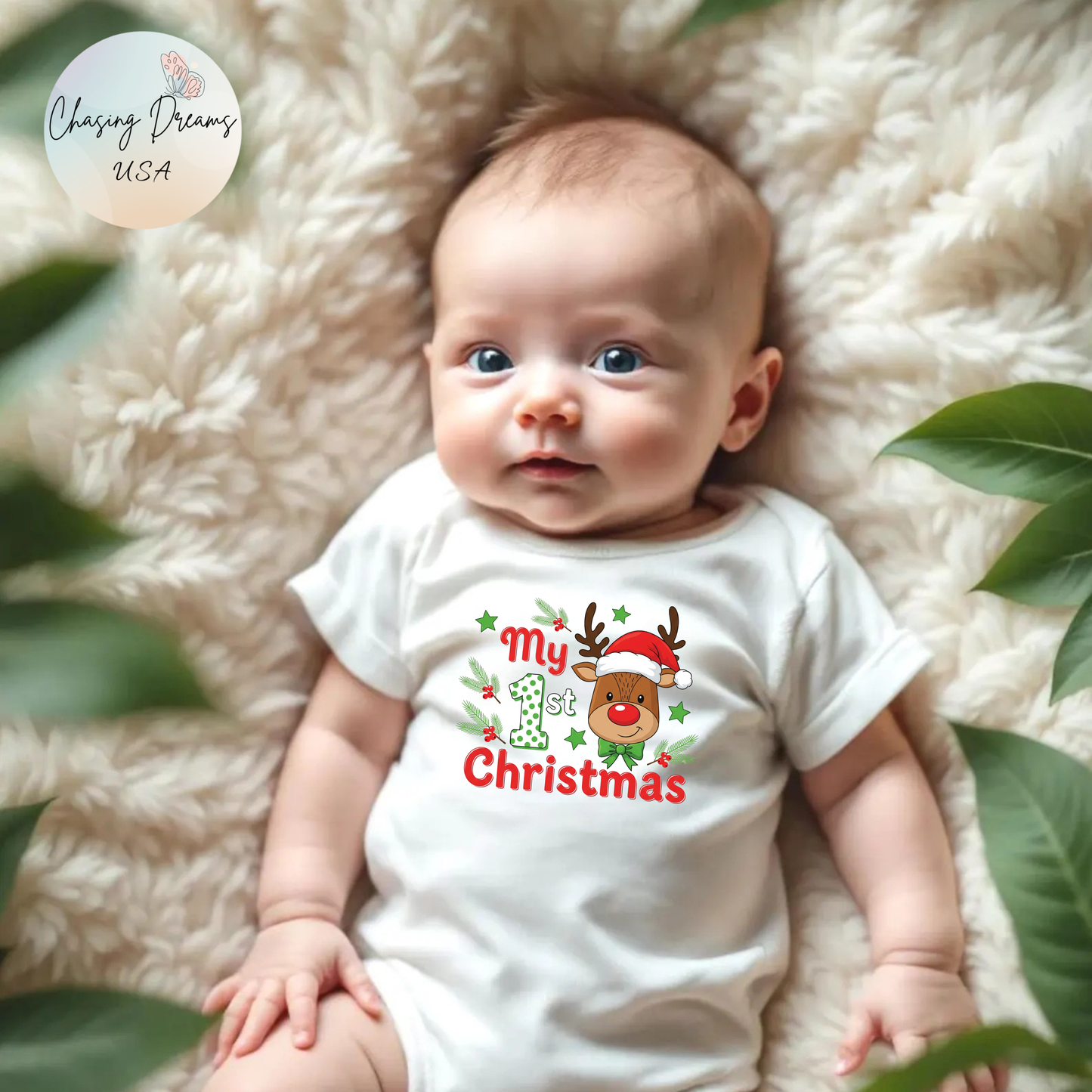 🦌 My 1st Christmas Baby Onesie – Festive Reindeer Edition 🎄✨