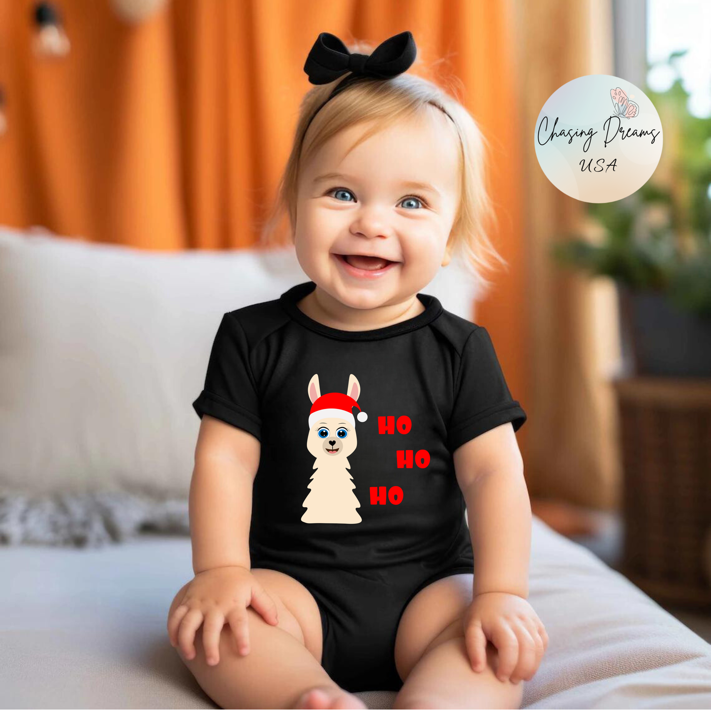 🎄 Ho Ho Ho Llama Baby Onesie – Festive & Funny Bodysuit 🦙✨