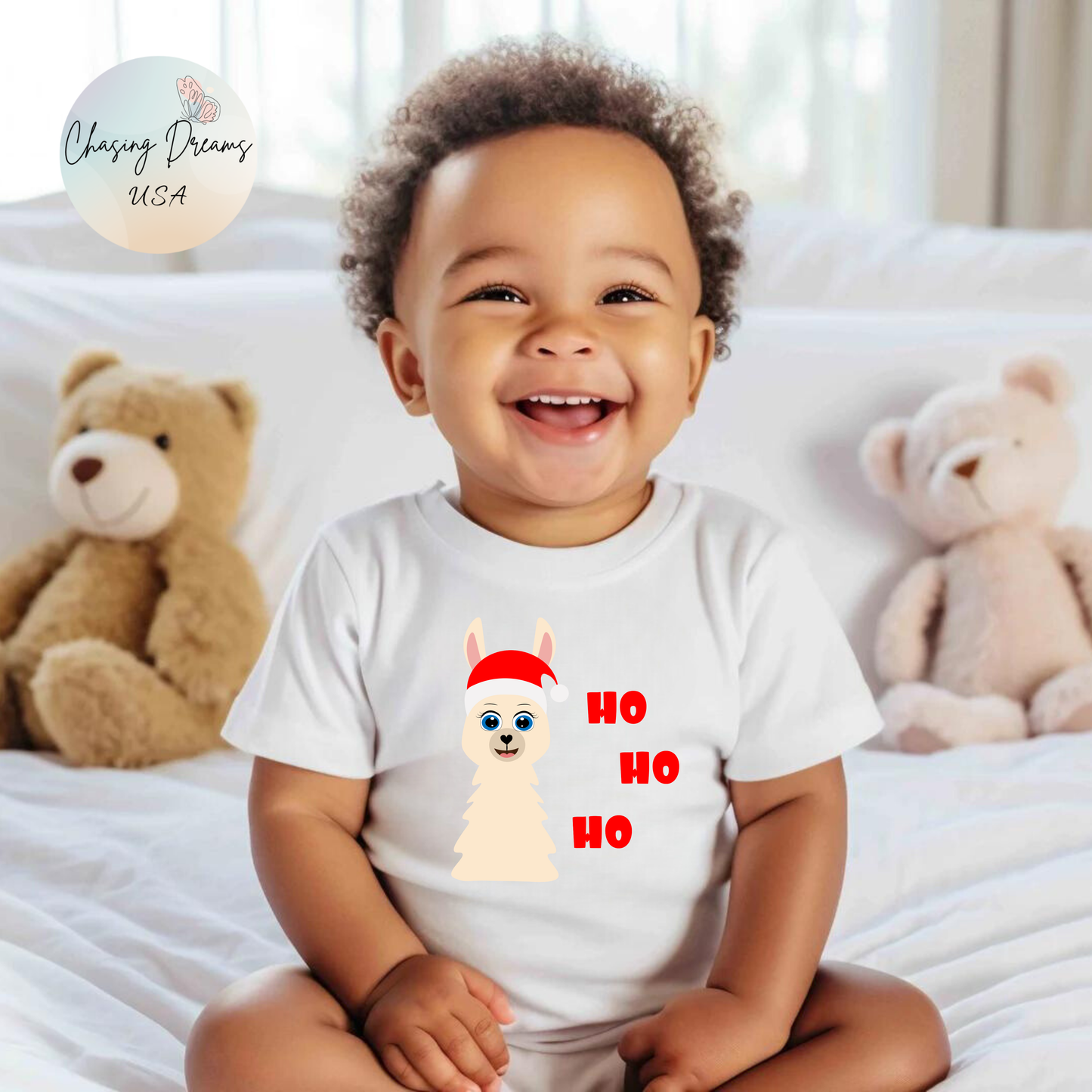 🎄 Ho Ho Ho Llama Baby Onesie – Festive & Funny Bodysuit 🦙✨