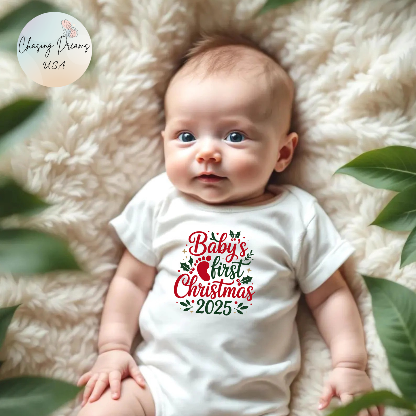 🎄👣 Baby’s First Christmas 2025 Baby Onesie – Cozy Keepsake Bodysuit for Newborns & Infants 🎁✨
