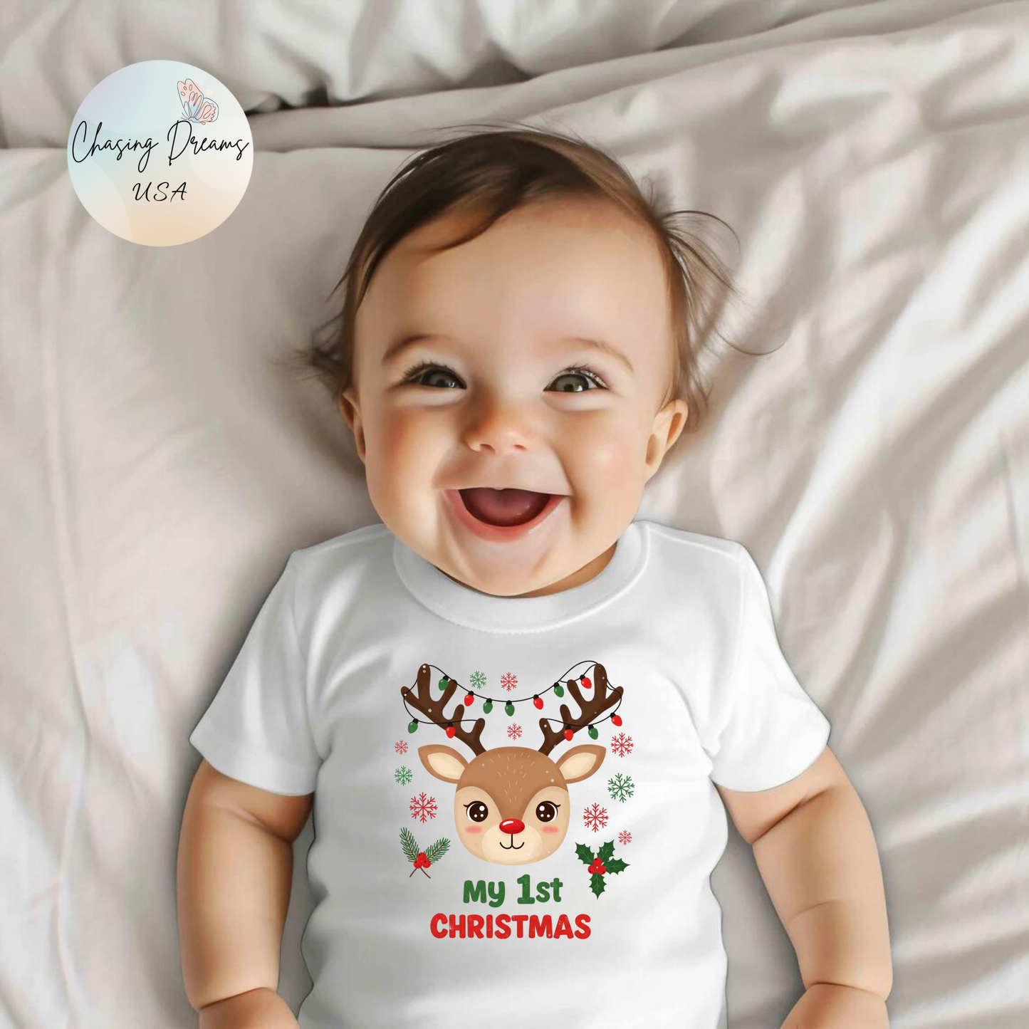 🎄🦌 My 1st Christmas Baby Onesie – Festive Reindeer Holiday Outfit 🎁✨