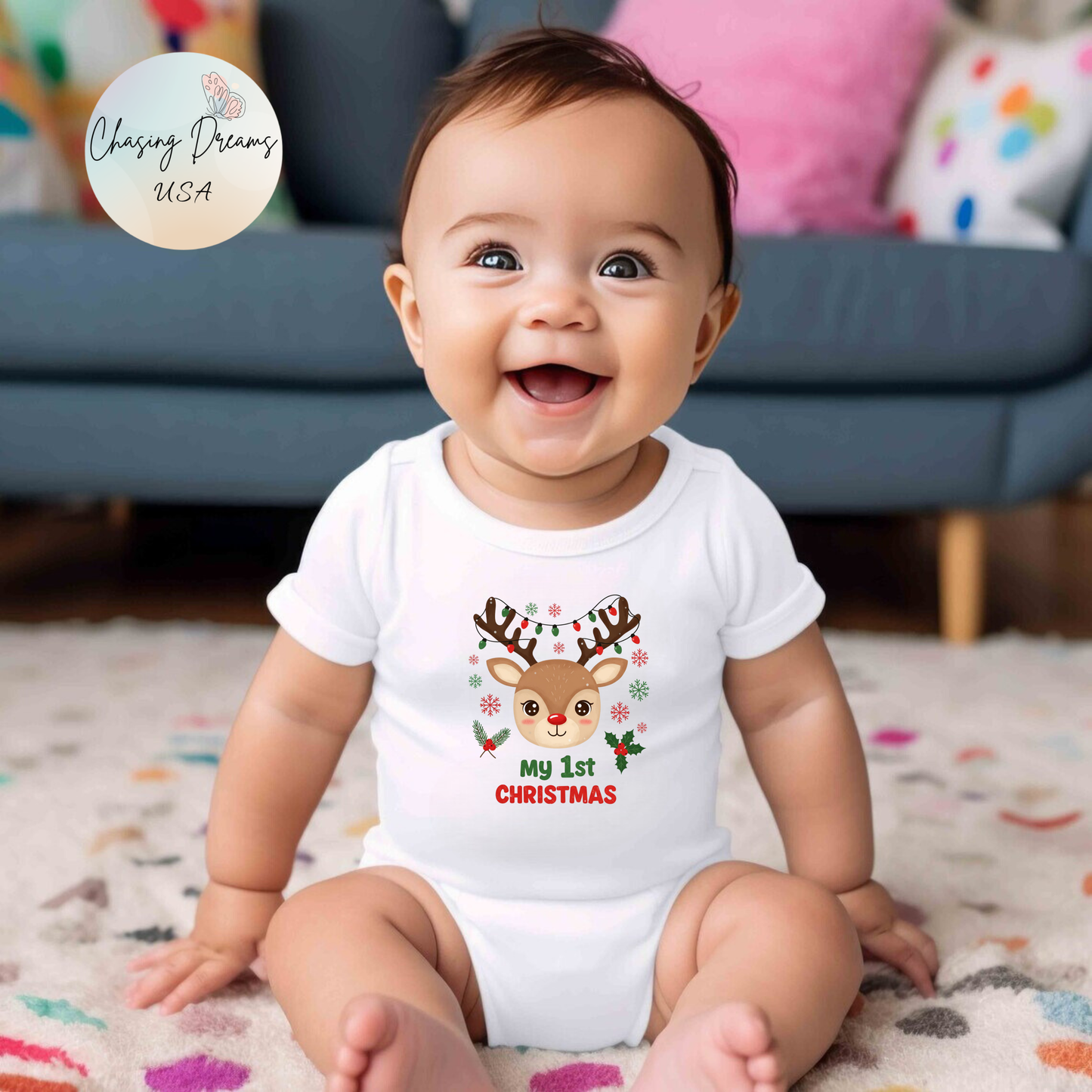 🎄🦌 My 1st Christmas Baby Onesie – Festive Reindeer Holiday Outfit 🎁✨