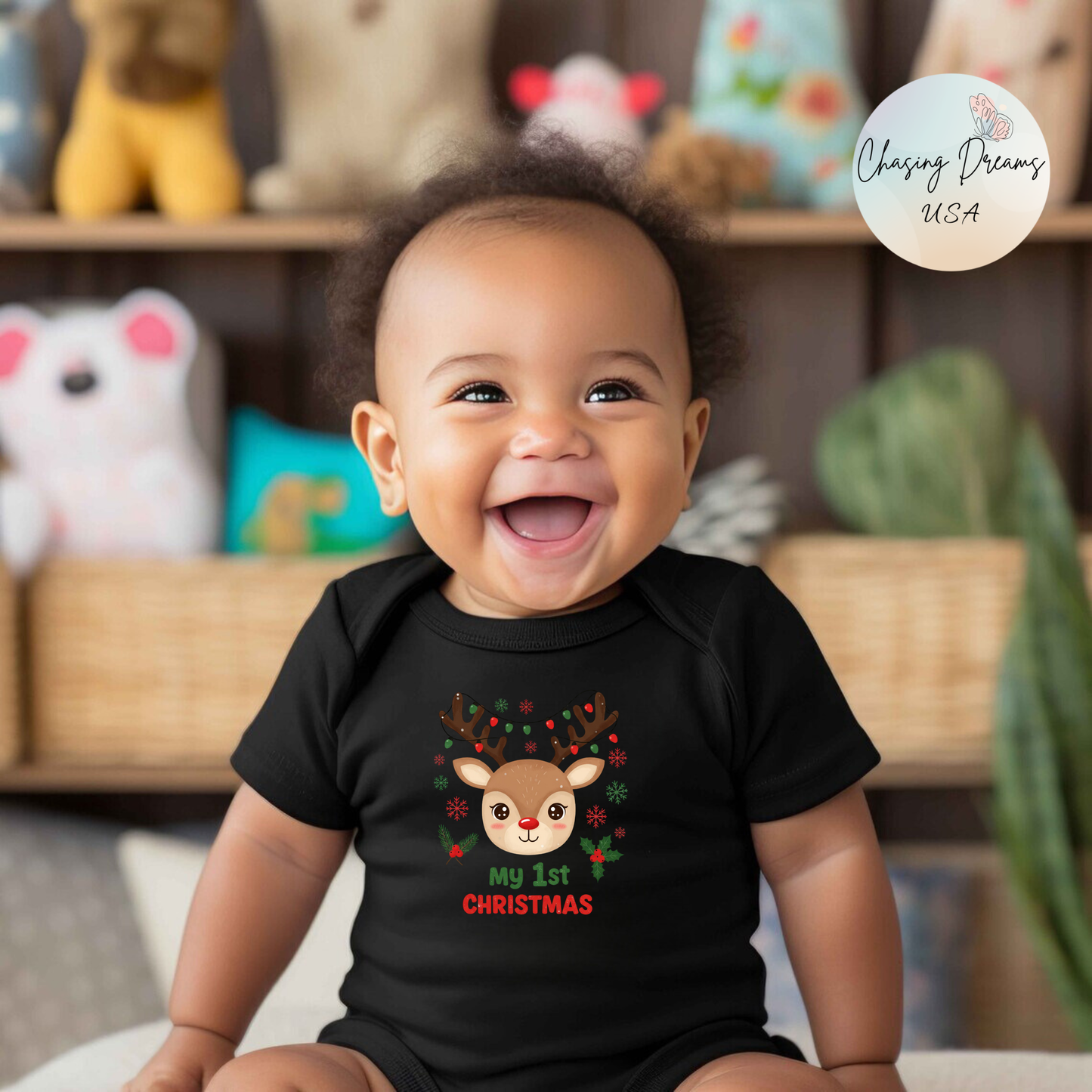 🎄🦌 My 1st Christmas Baby Onesie – Festive Reindeer Holiday Outfit 🎁✨
