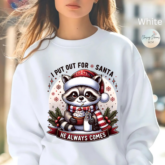 🎄🦝 “Naughty Raccoon Cocoa” Christmas Crewneck – Cute, Cozy & A Little Cheeky