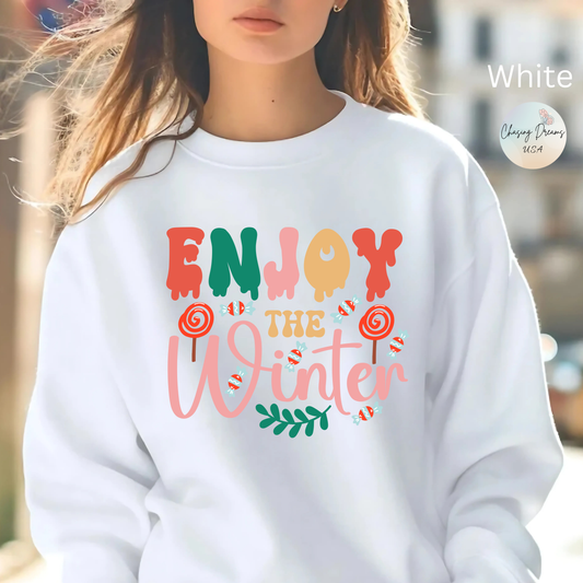 ❄️☕ Enjoy the Winter Sweatshirt – Cozy Snowflake & Cocoa Season Vibes 🧣✨