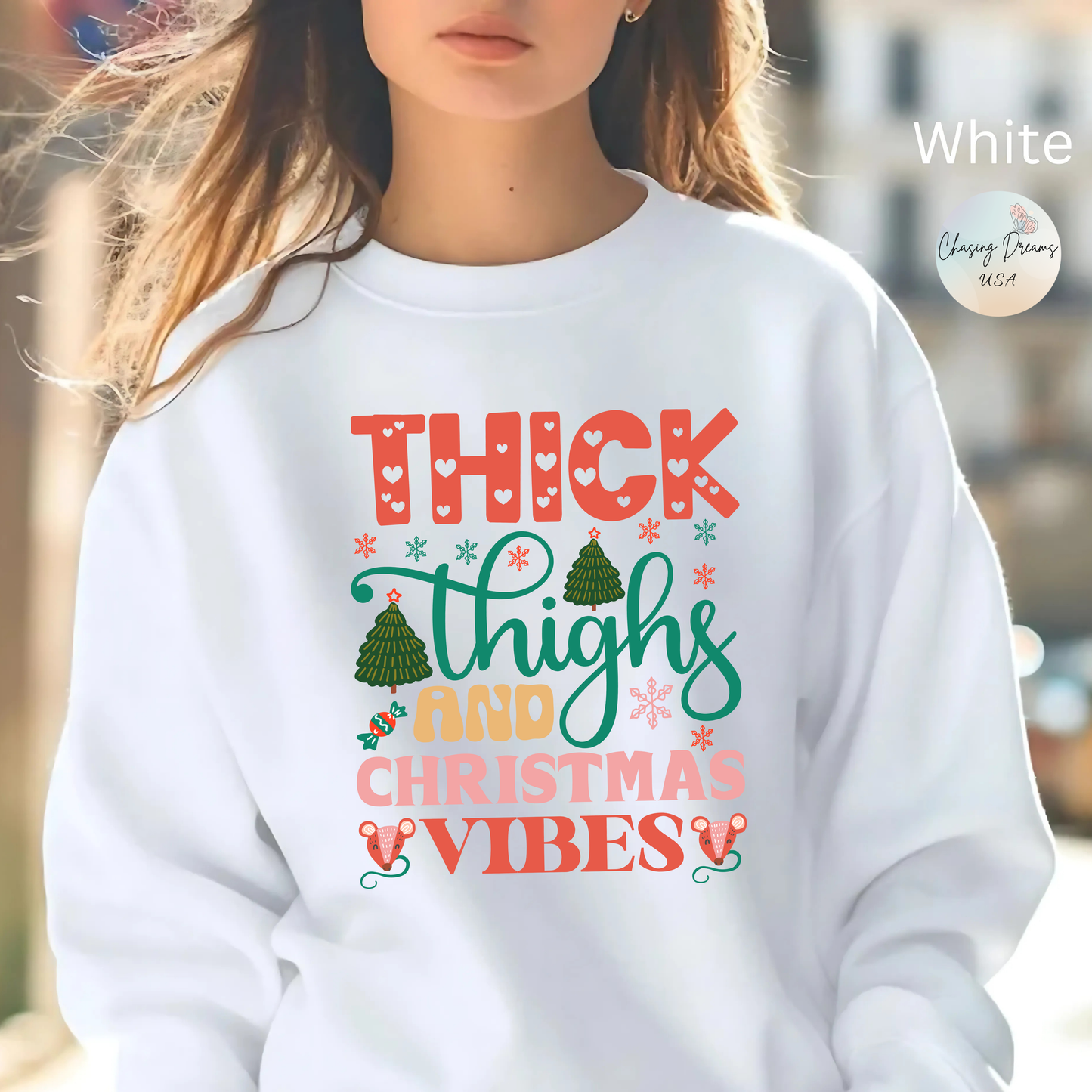 🎄💖 Thick Thighs & Christmas Vibes Crewneck – Cute, Confident & Cozy