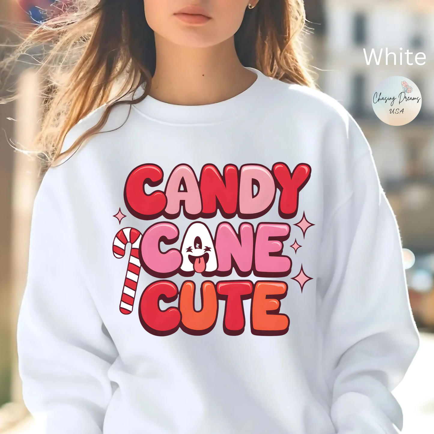 🎀🍭 Candy Cane Cute Women’s Christmas Sweatshirt – Soft, Cozy & Playful Holiday Style