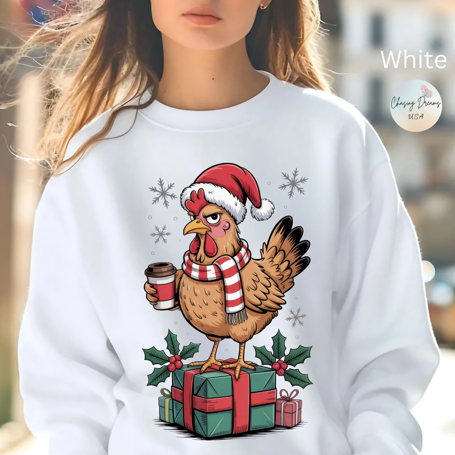 🎄 Grumpy Christmas Chicken Sweatshirt – Funny Holiday Coffee Lover Crewneck