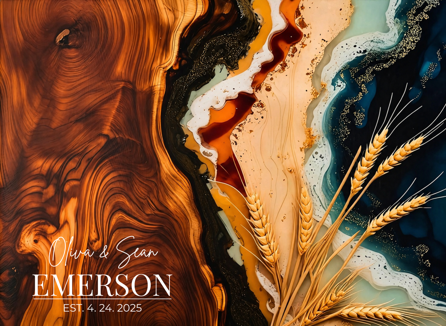 Personalized Wood & Resin Style Glass Cutting Board (Faux Wood & Epoxy Design – Tempered Glass)