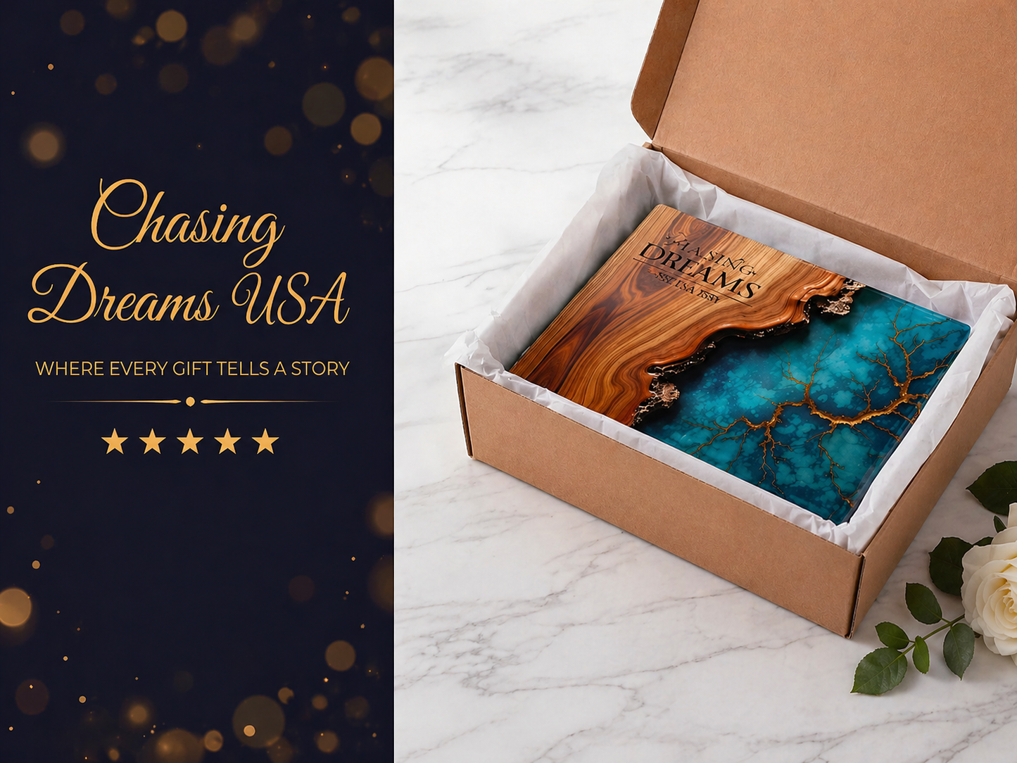 Personalized Wood & Resin Style Glass Cutting Board (Faux Wood & Epoxy Design – Tempered Glass)