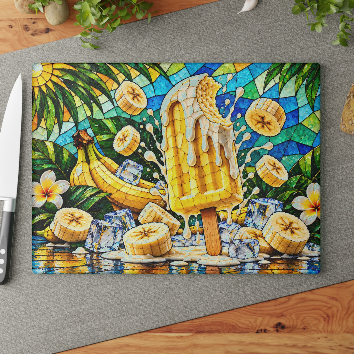 Fruit Popsicle Stained-Glass-Look Glass Cutting Board – Colorful Summer Fruit Kitchen Decor