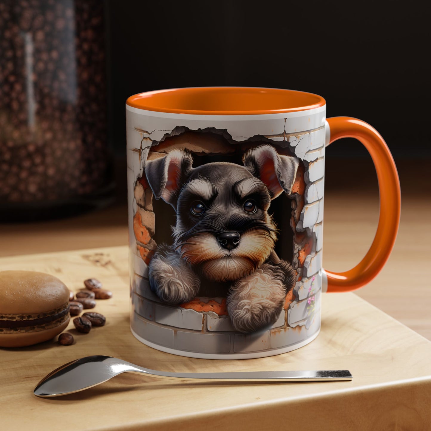 🎀🐶 Schnauzer Puppy Accent Mug – Cute Peek-Through Dog Design for Animal Lovers ☕💖