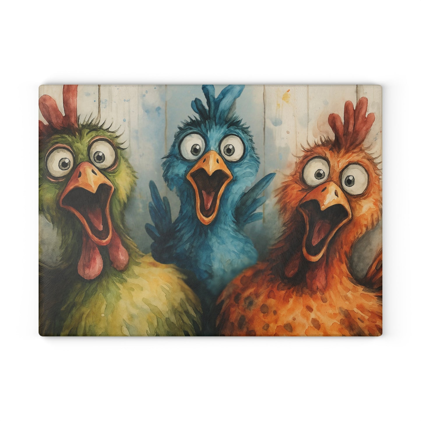 🐔🎨 Cluckin’ Crazy Fun – Colorful Chicken Glass Cutting Board for Farmhouse Charm 🐓