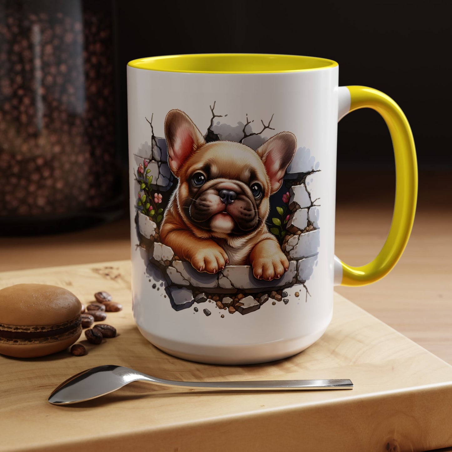 🐾☕ Tan French Bulldog Puppy Accent Mug – Sweet Peek-Through Pup Design ✨