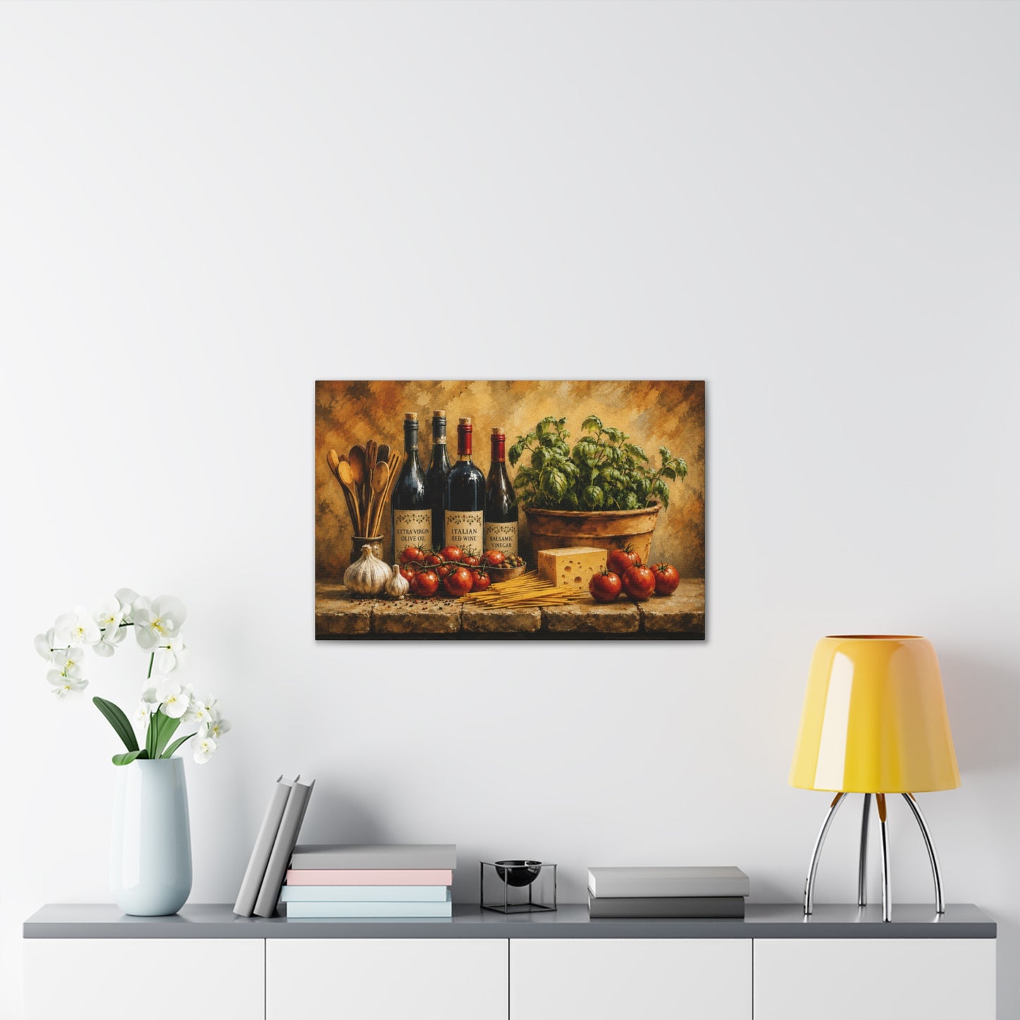 Rustic Italian Kitchen Stretched Canvas Wall Art – Tuscan Kitchen Decor – Italian Food & Wine Canvas