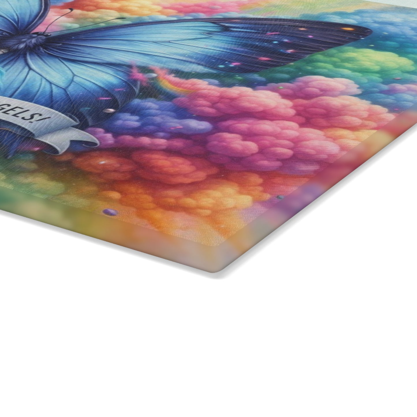 Butterflies Are Angels Glass Cutting Board – Rainbow Butterfly Inspirational Kitchen Art