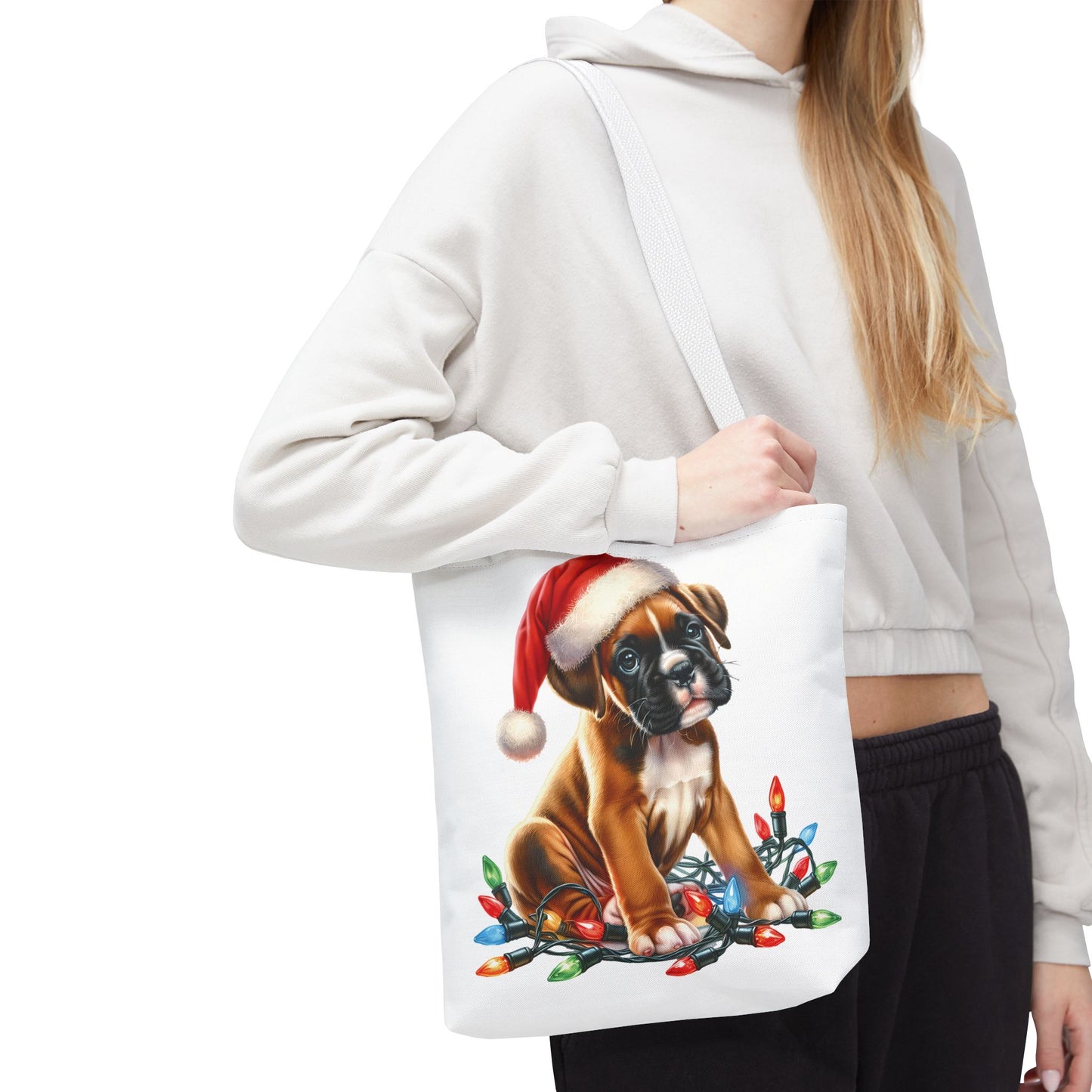 👜 Boxer Christmas Lights Tote Bag – Festive Charm for Dog Lovers 🎄