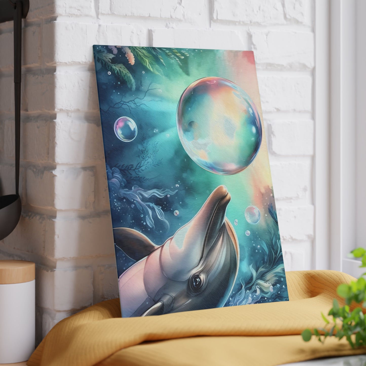 Tabla de cortar con diseño de delfín, vidrio templado con vibrantes escenas de delfines, regalo para chef, regalo para ella, regalo de boda o inauguración de la casa.