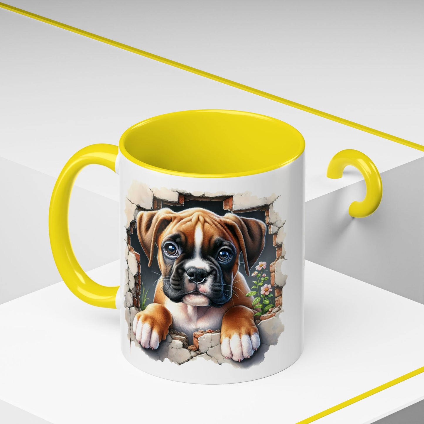 🐶☕ Boxer Puppy Peek Accent Mug – Adorable Dog Lover Gift ✨💛