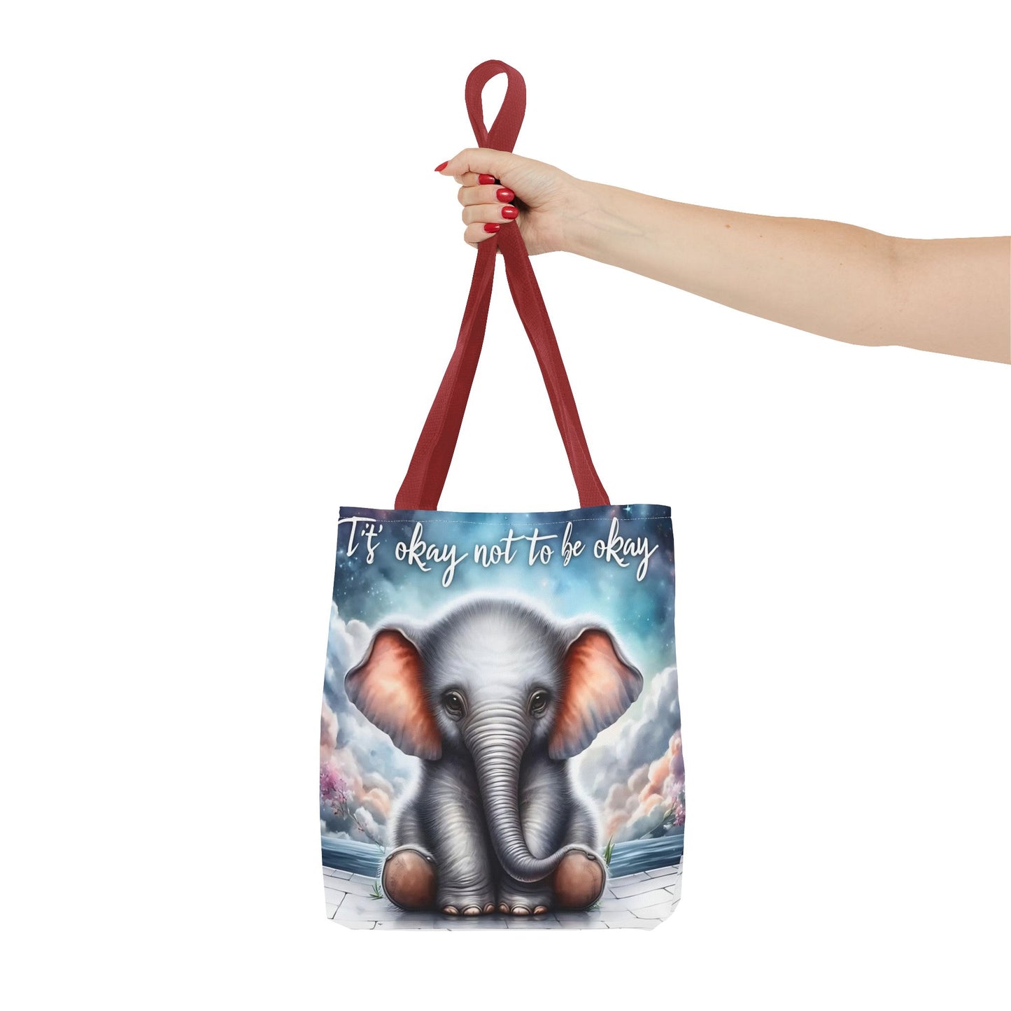 Bolsa de mano con elefante “Está bien no estar bien”: un suave recordatorio con un diseño delicado y caprichoso.