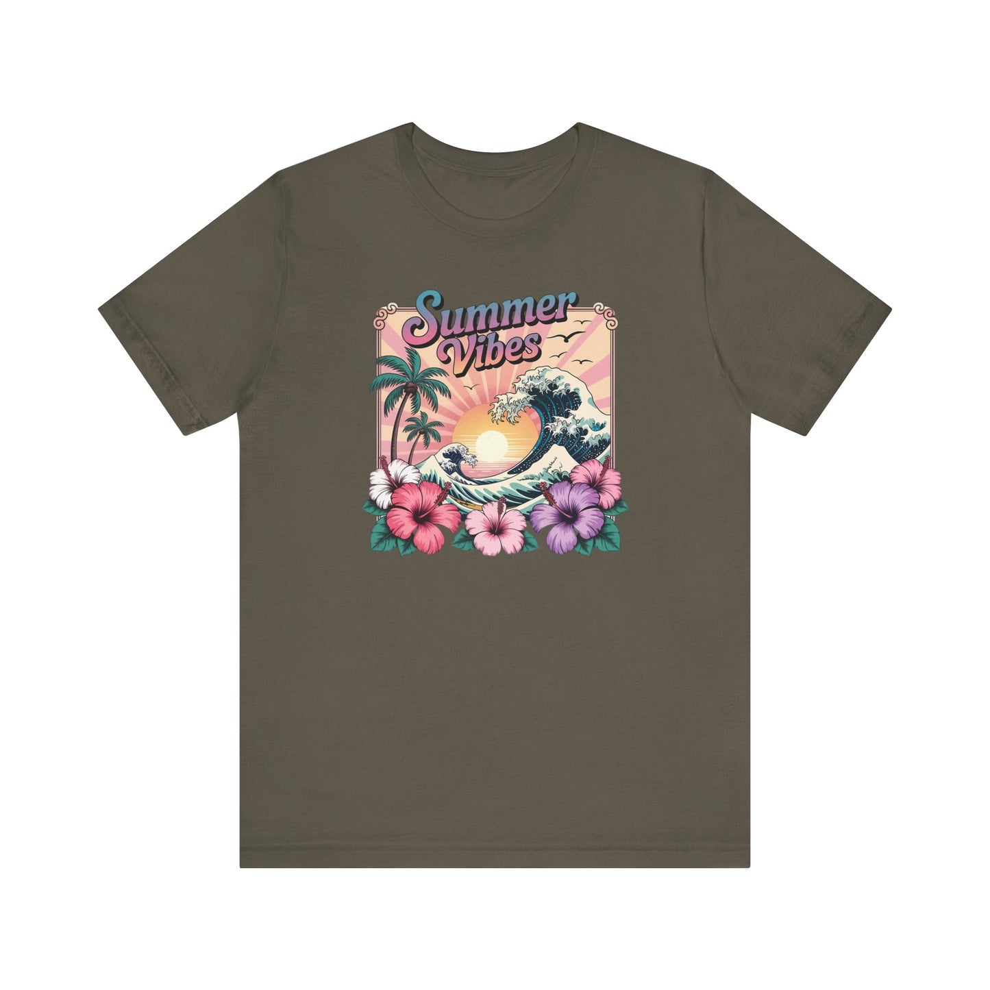 ☀️ Camiseta Summer Vibes – Ola playera vibrante, hibisco y palmeras | Camiseta gráfica para mujer
