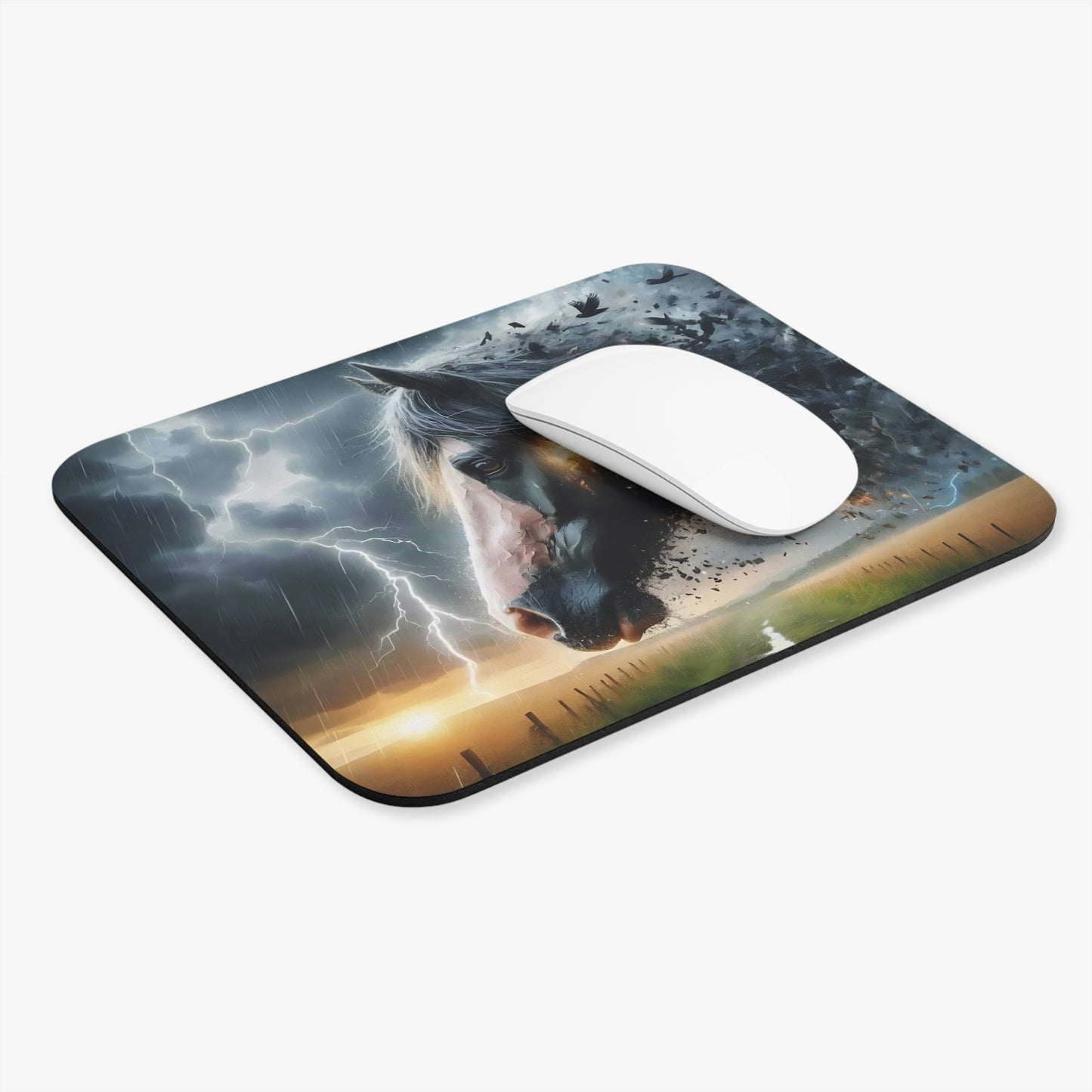 🖱️⛈️🐎 Storm Horse Mouse Pad – Lightning Sky & Dramatic Motion Art