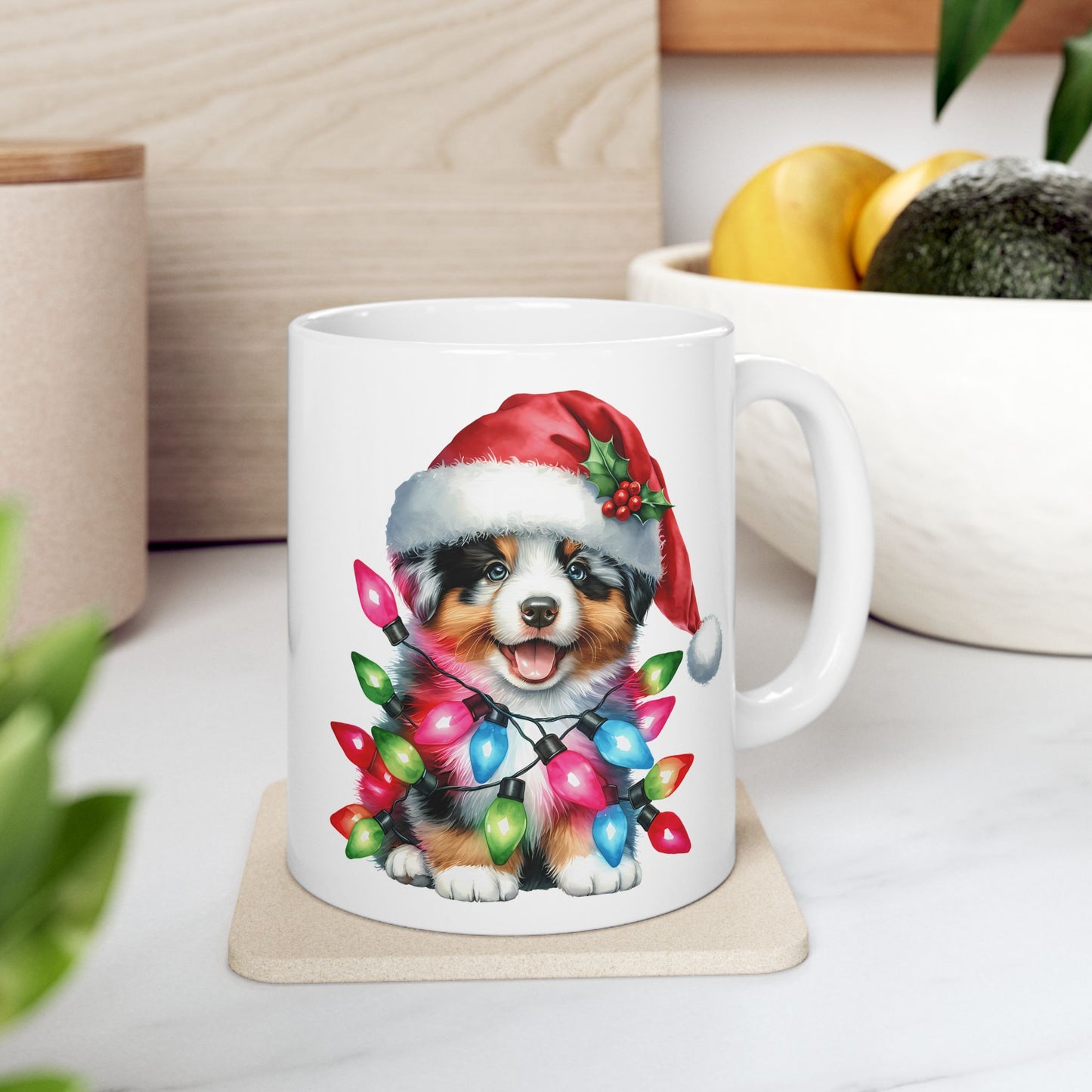 🎅 Australian Shepherd Christmas Mug – Santa Paws with Holiday Sparkle 🌟