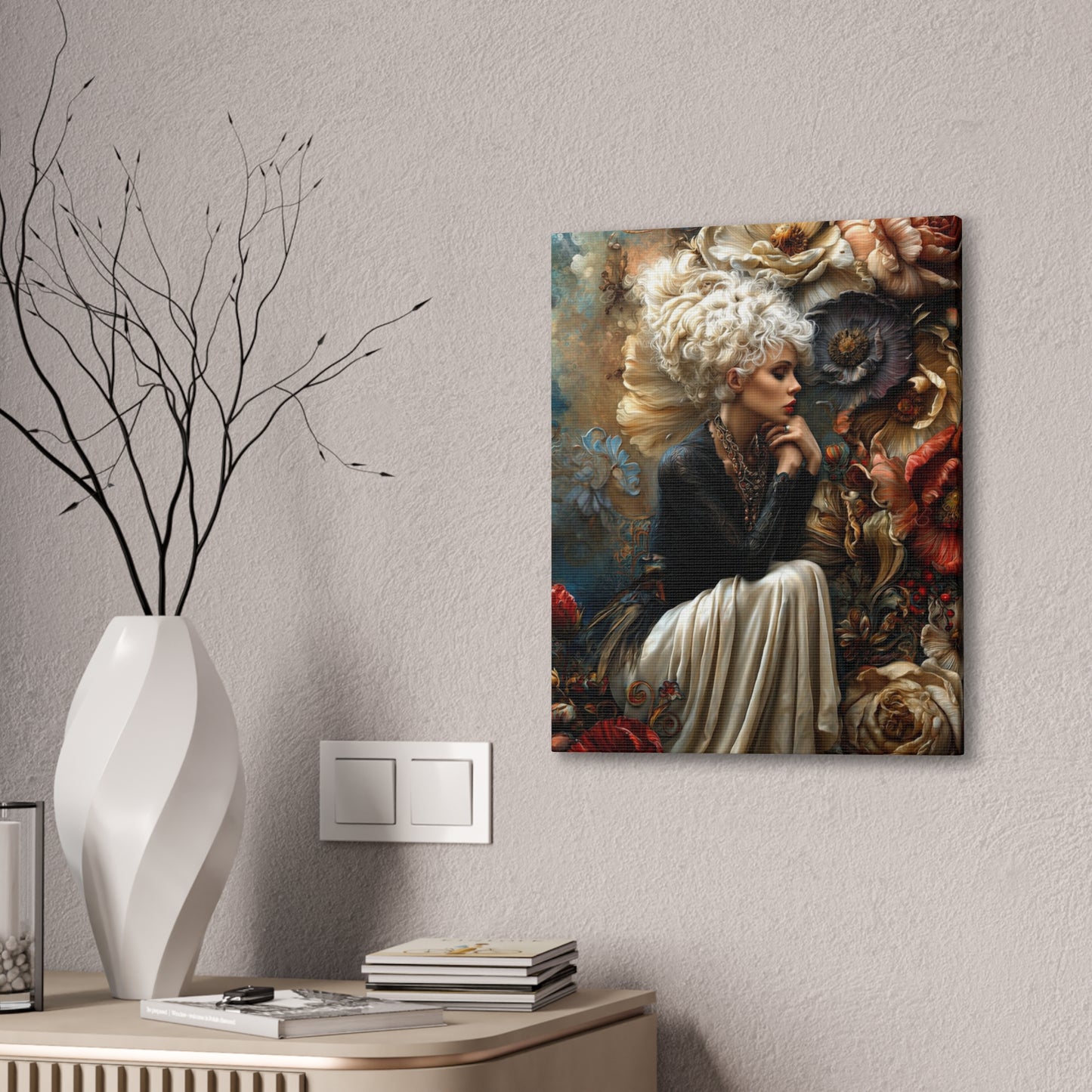 Elegant Floral Portrait Canvas – Vintage-Inspired Wall Art