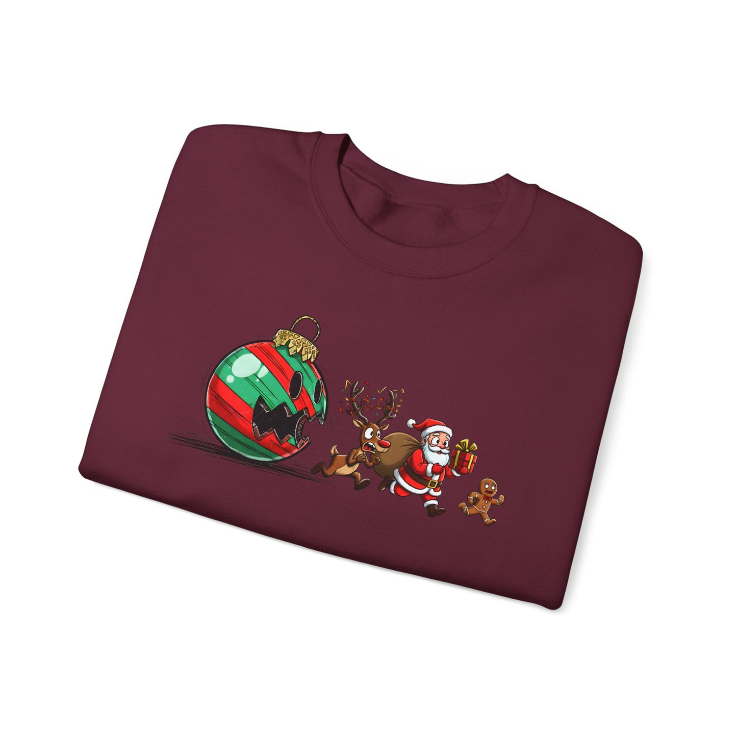 🎄🎅 Santa’s Great Ornament Escape Sweatshirt – Funny Christmas Crewneck for Holiday Laughs