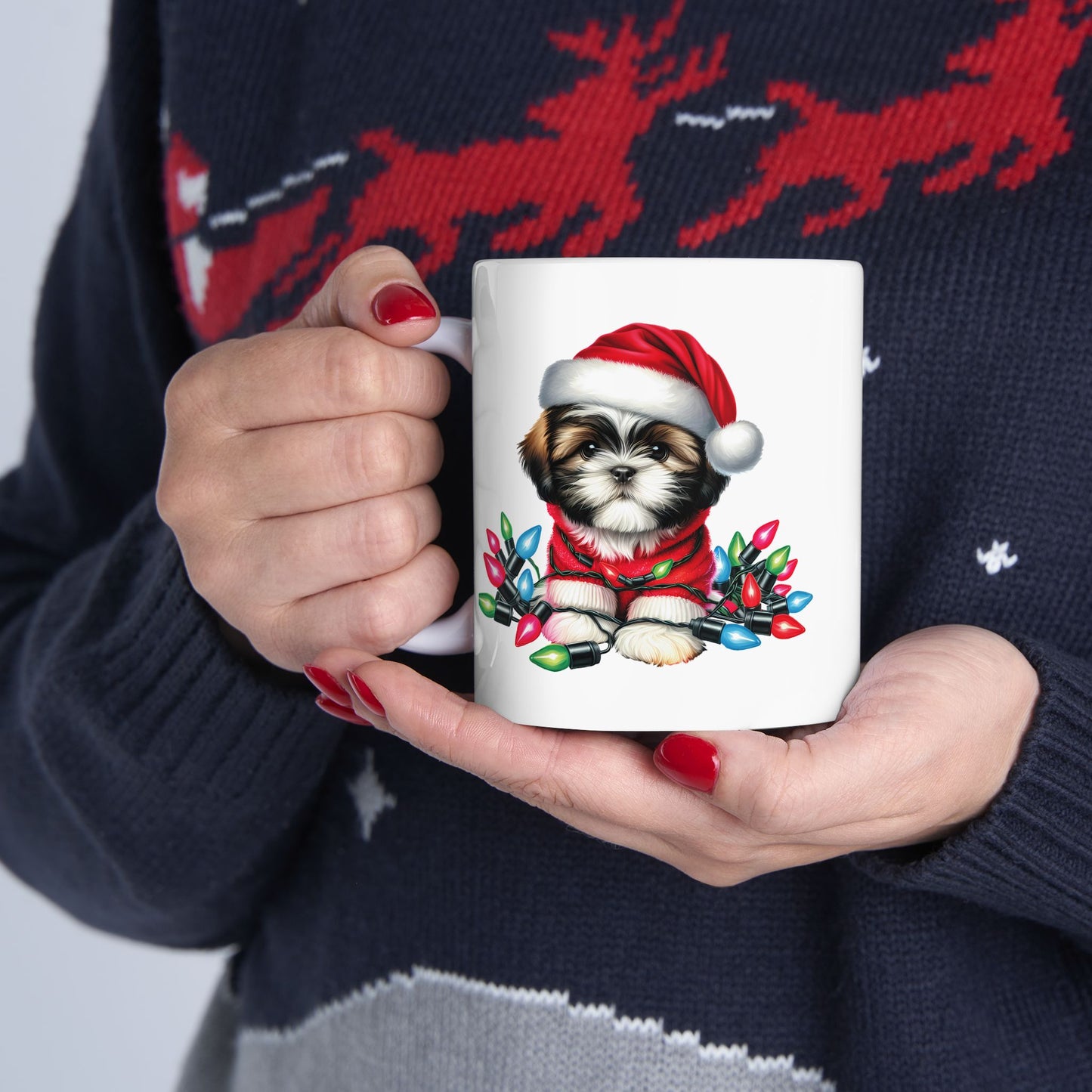 🎅 Shih Tzu Christmas Lights Mug – Sweet Holiday Sips with a Festive Pup 🐾