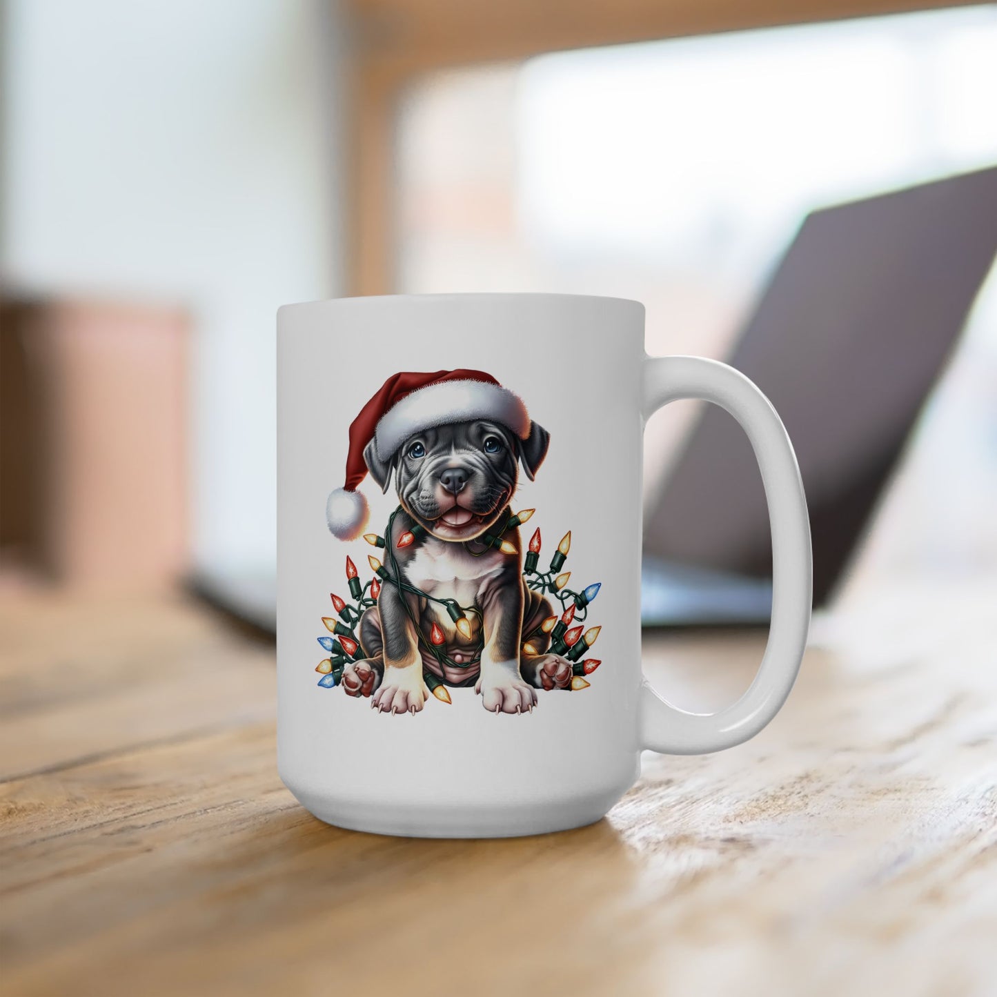 🎄 Pitbull Christmas Lights Mug – Holiday Cheer for Dog Lovers 🐾