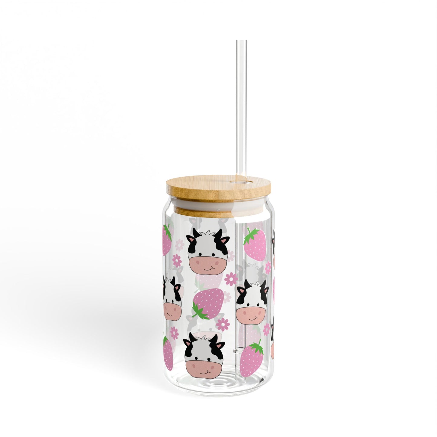 🍓🐮 Strawberry Cow Sipper Glass – Sweet Sips with Farmyard Charm! 🌸