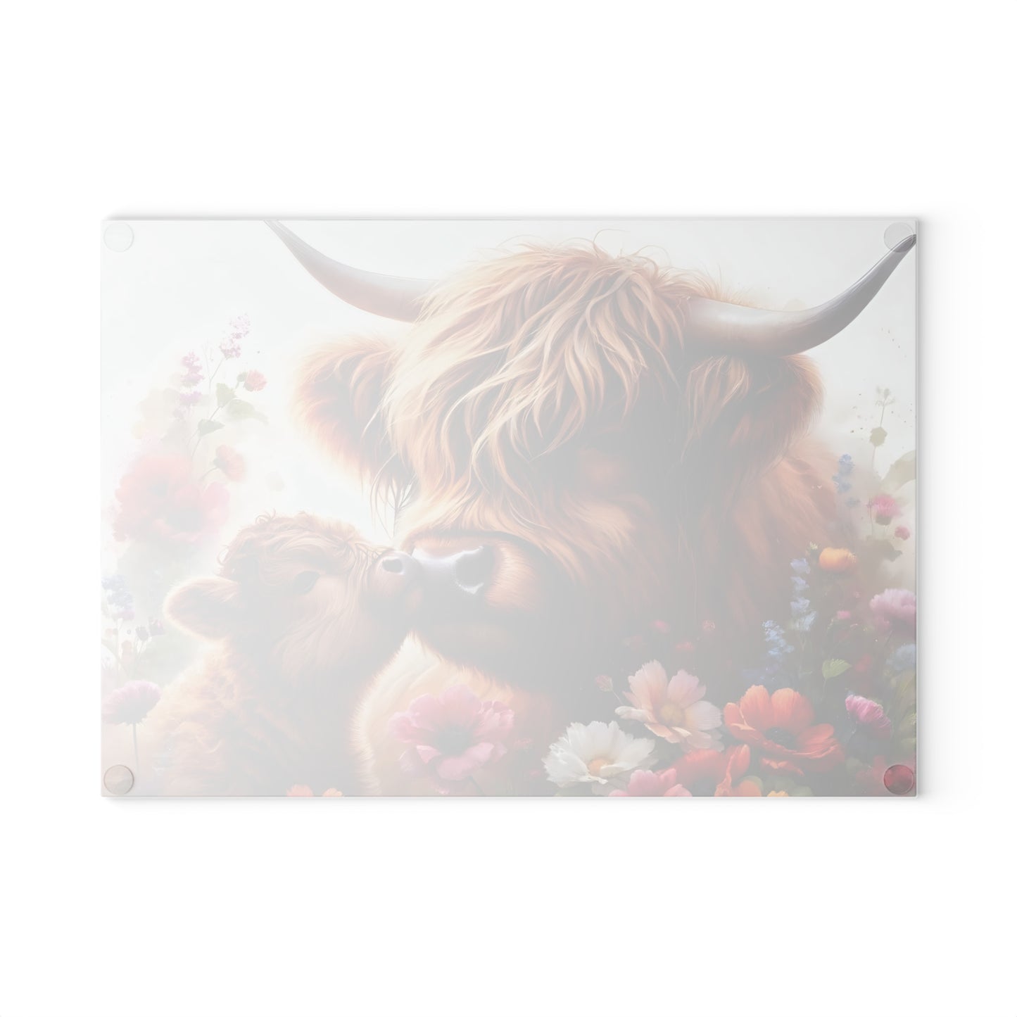 🐮🌸 Highland Cow & Calf Cutting Board – Rustic Love in Bloom 🌼❤️