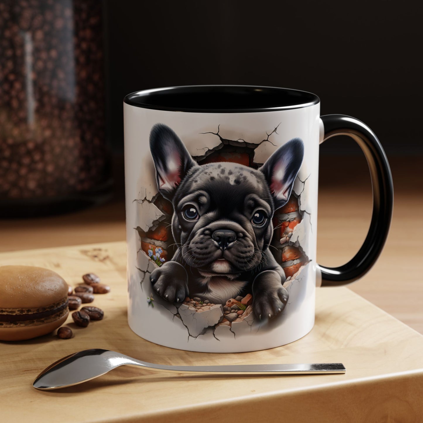 🐾🖤 Black French Bulldog Puppy Accent Mug – Cute Peek-Through Cup for Dog Lovers ☕✨