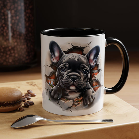 🐾🖤 Black French Bulldog Puppy Accent Mug – Cute Peek-Through Cup for Dog Lovers ☕✨