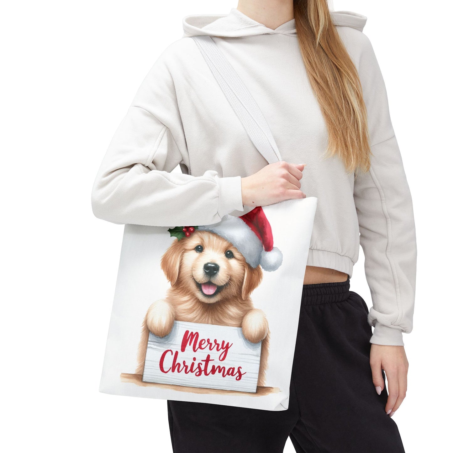 🐾 Golden Retriever “Merry Christmas” Tote Bag – Holiday Cheer in Every Carry 🎄