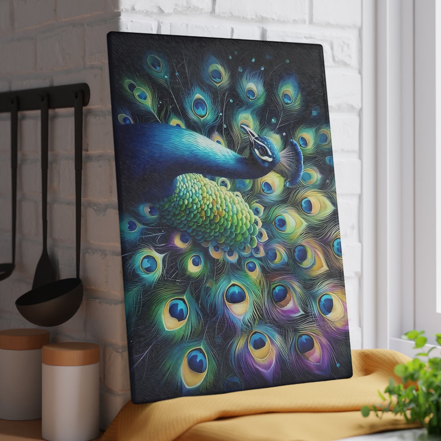 Peacock decor, butterfly decor, cutting board, kitchen decor, kitchen art, serving board, peacock gift, butterfly gift, floral cutting board