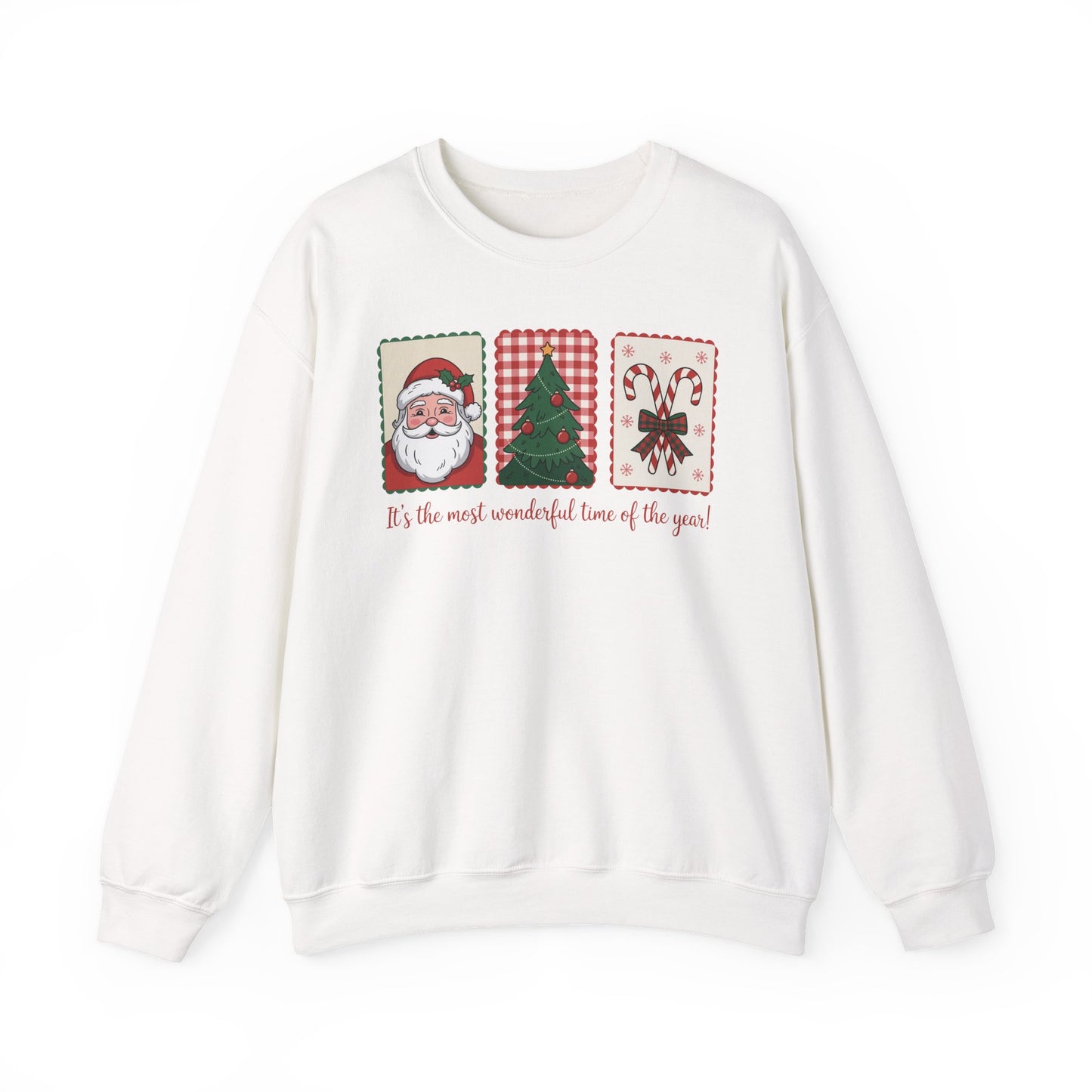🎄✨ Most Wonderful Time of the Year Christmas Sweatshirt – Santa, Tree & Candy Canes 🎅