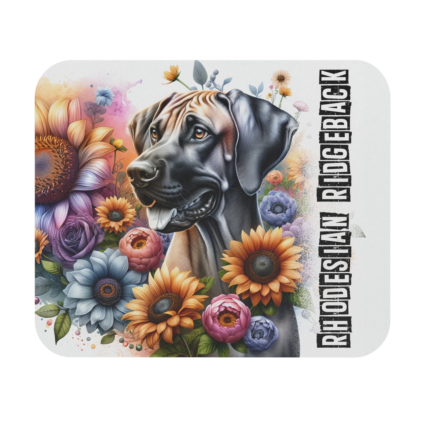 🖱️🦁🌻 Rhodesian Ridgeback Mouse Pad – Regal Ridgeback with Sunflowers & Florals