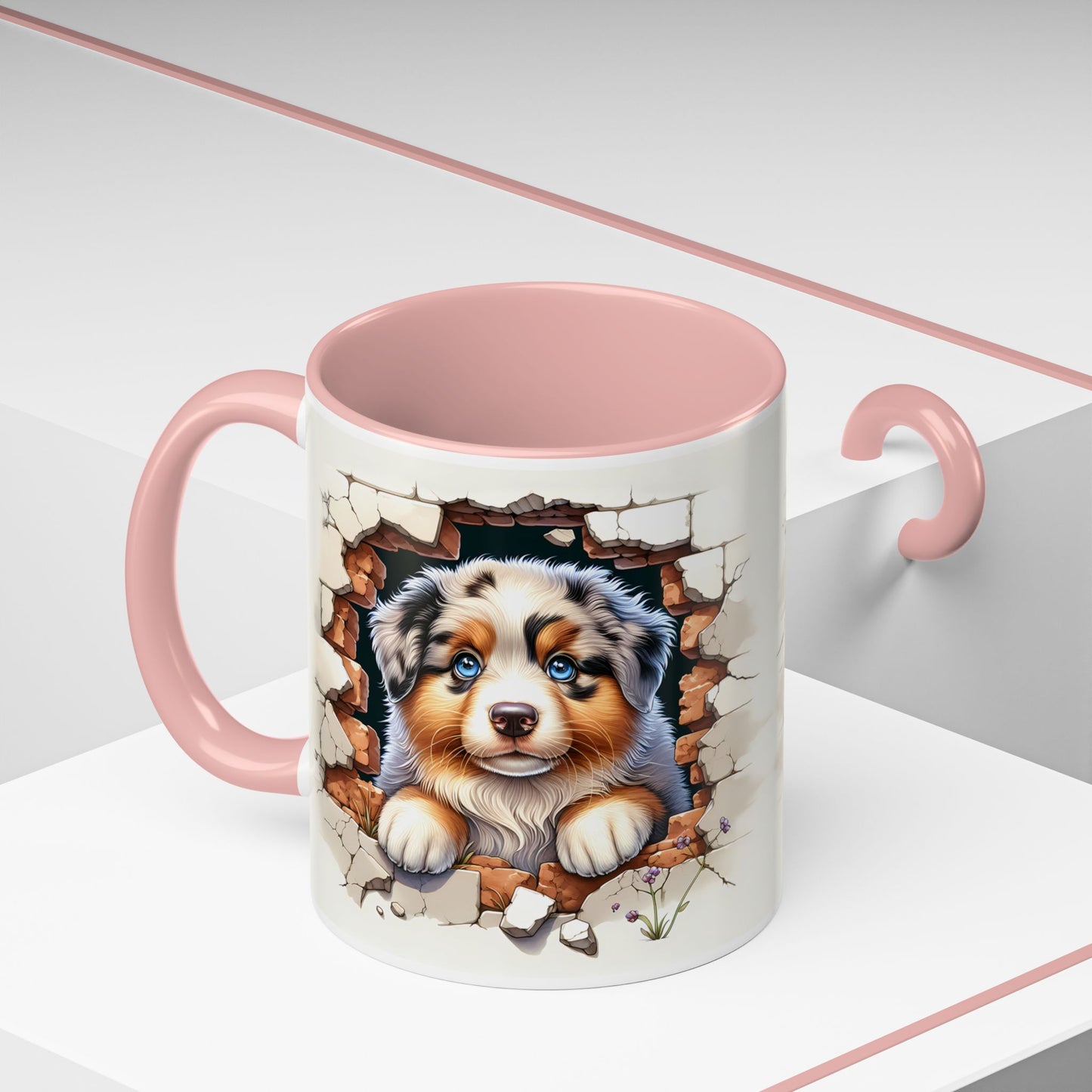 🐾☕ Australian Shepherd Puppy Peek Accent Mug – Blue-Eyed Beauty Dog Lover Gift ✨💙