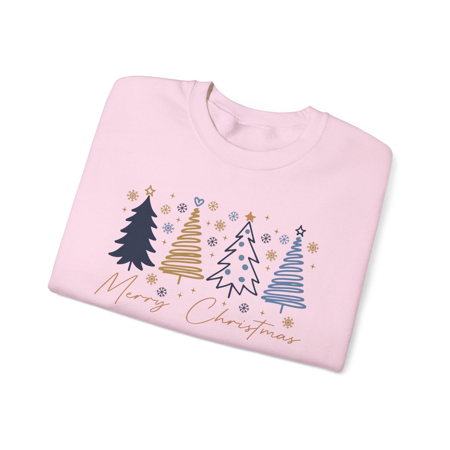 🎄✨ Merry Christmas Sweatshirt – Modern Navy & Gold Holiday Trees ❄️⭐