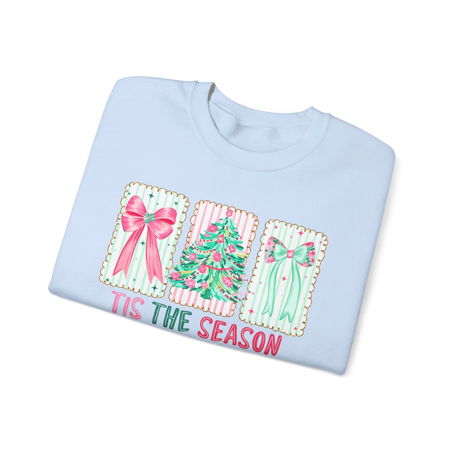 🎀🎄 ’Tis The Season Sweatshirt – Pastel Bows & Merry Tree Vibes ✨☃️
