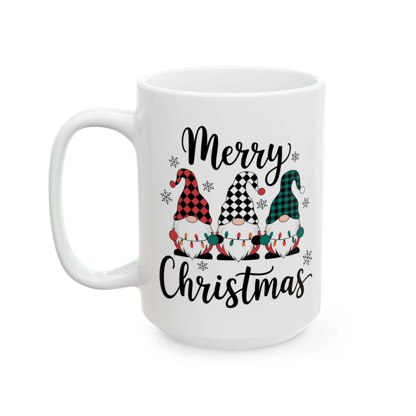 🎅🎄 Merry Christmas Gnomes – Festive Plaid Holiday Cup ✨☕