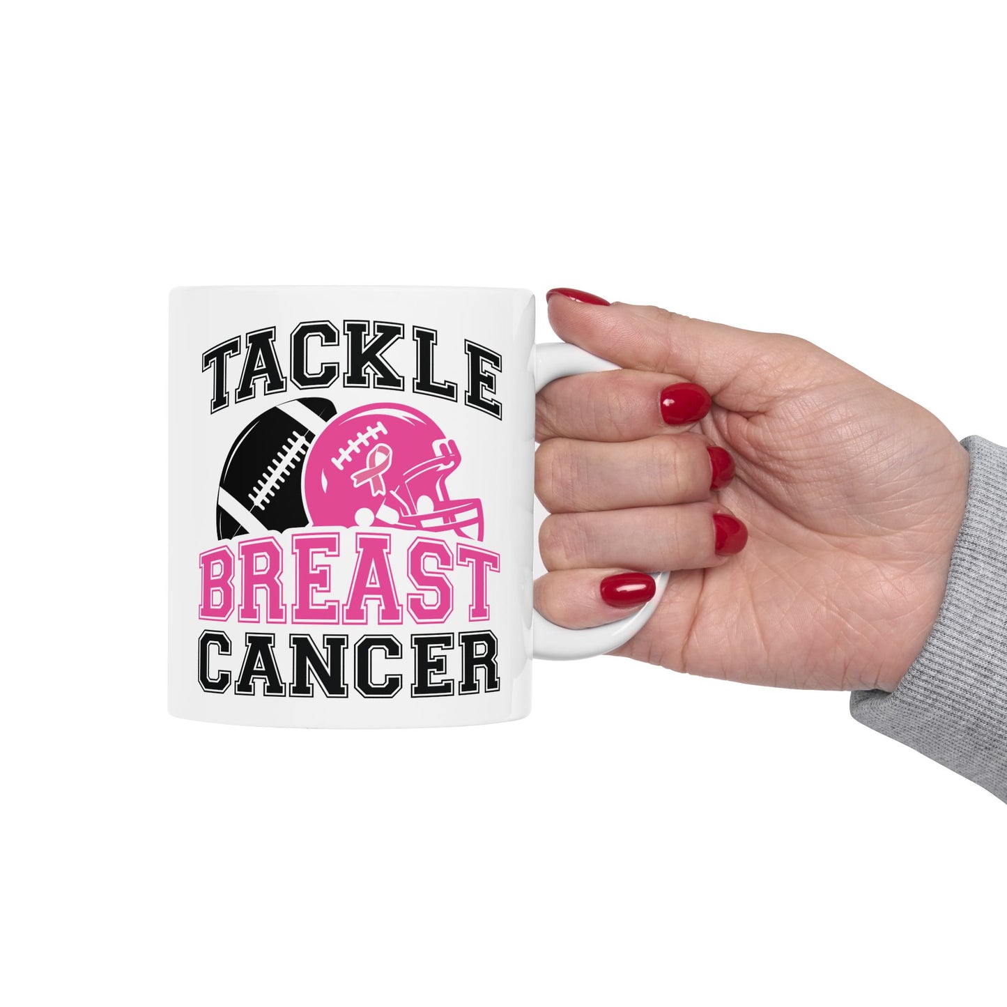 🏈🎀 Tackle Breast Cancer Mug – Football Strength Meets Awareness 💗